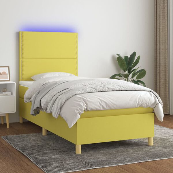 vidaXL Sommier &agrave; lattes de lit avec matelas et LED Vert 80x200cm Tissu