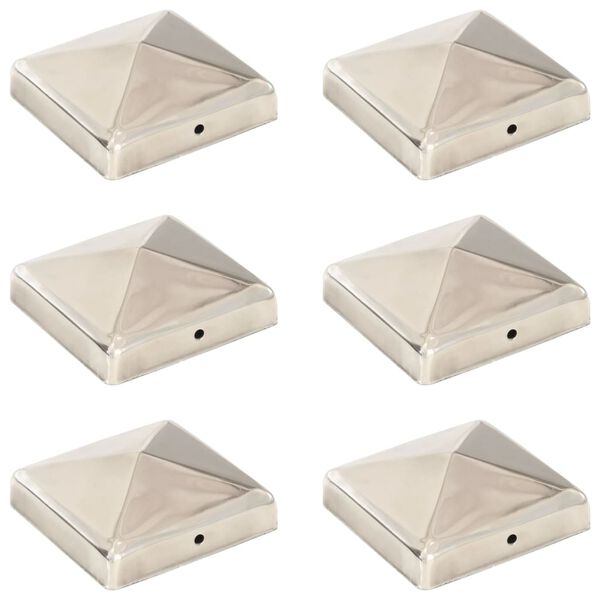 vidaXL Bouchons de poteau de clôture pyramidaux 6 pcs Inox 91x91 mm