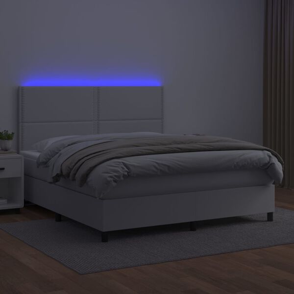 vidaXL Sommier &agrave; lattes de lit avec matelas et LED Blanc 160x200 cm