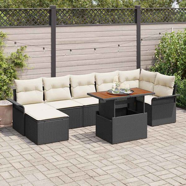 vidaXL Ensemble de canap&eacute; de jardin avec coussin 8 pcs Noir et cr&egrave;me