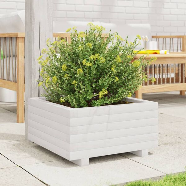 vidaXL Jardini&egrave;re blanc 50x50x26,5 cm bois de pin massif