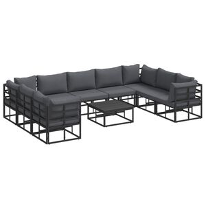 vidaXL Ensemble de canap&eacute; de jardin avec coussin 10 pcs Noir Aluminium
