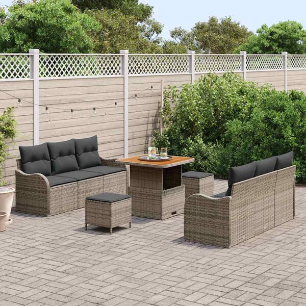 vidaXL Ensemble de canap&eacute; de jardin avec coussin 9 pcs Gris