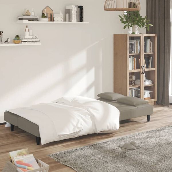vidaXL Canap&eacute;-lit &agrave; 2 places avec deux oreillers Gris clair Velours