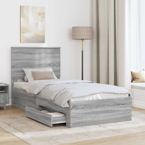 vidaXL Cadre de lit Gris Sonoma 100 x 200 cm Bois d'ing&eacute;nierie