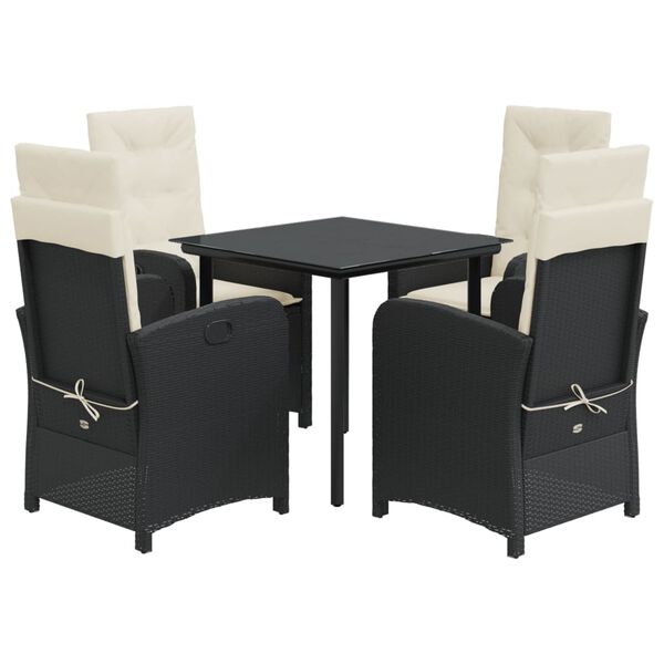 vidaXL Ensemble &agrave; manger de jardin coussins 5pcs Noir R&eacute;sine tress&eacute;e