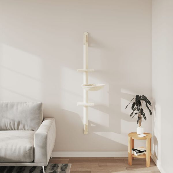vidaXL Arbre &agrave; chat mural avec griffoir cr&egrave;me 142,5 cm