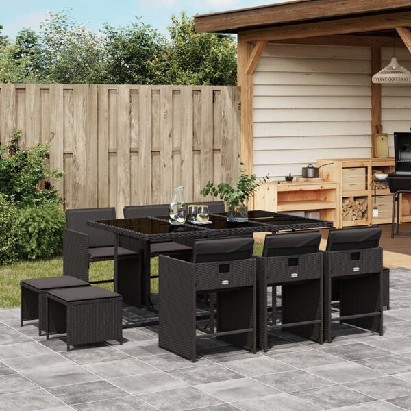 vidaXL Ensemble &agrave; manger de jardin 11 pcs coussins noir r&eacute;sine tress&eacute;e