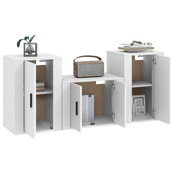 vidaXL Ensemble de meubles TV 3 pcs Blanc Bois d'ing&eacute;nierie