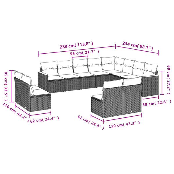 vidaXL Salon de jardin avec coussins 12 pcs gris r&eacute;sine tress&eacute;e