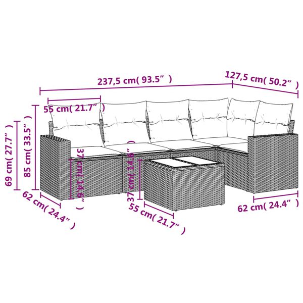 vidaXL Salon de jardin avec coussins 6 pcs marron r&eacute;sine tress&eacute;e