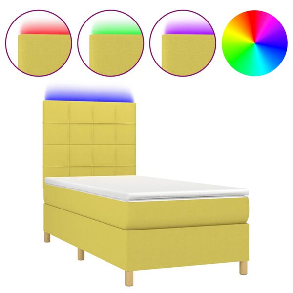 vidaXL Sommier &agrave; lattes de lit et matelas et LED Vert 100x200 cm Tissu