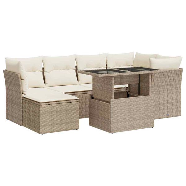 vidaXL Salon de jardin avec coussins 7 pcs beige r&eacute;sine tress&eacute;e
