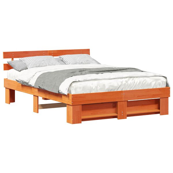 vidaXL Cadre de lit avec t&ecirc;te de lit Brun cire 160 x 200 cm Pin massif