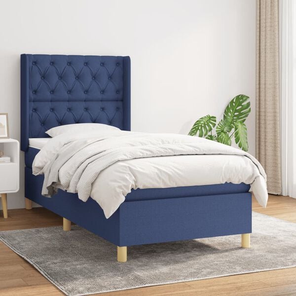 vidaXL Sommier &agrave; lattes de lit avec matelas Bleu 80x200 cm Tissu