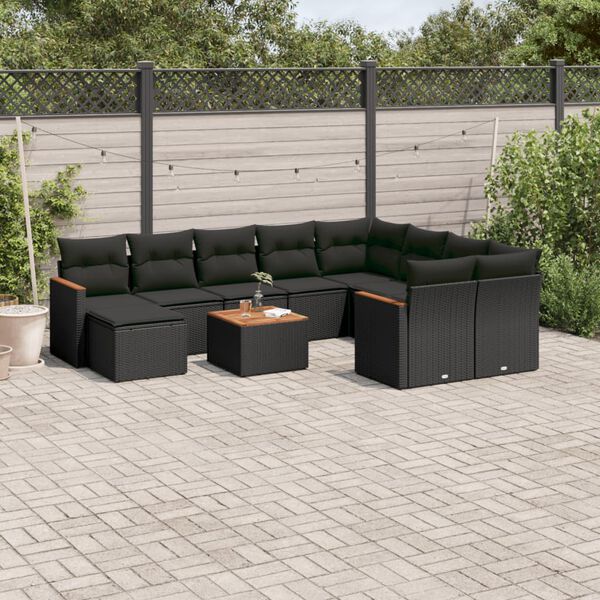 vidaXL Salon de jardin 11 pcs avec coussins noir r&eacute;sine tress&eacute;e