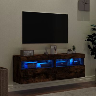 vidaXL Meubles TV muraux et lumières LED 2pcs chêne fumé 60x30x40 cm