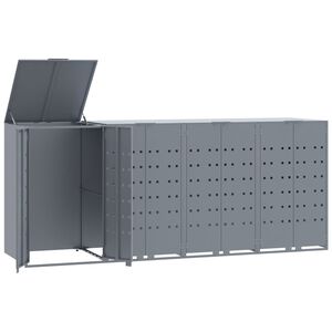 vidaXL Rangement &agrave; roulettes pour poubelles pour 4 bacs gris acier