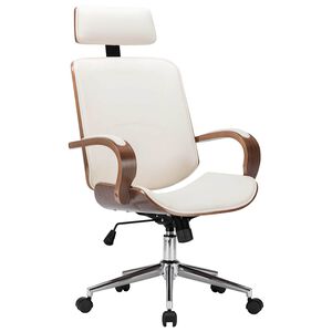 vidaXL Chaise de bureau avec appuie-t&ecirc;te Cr&egrave;me Similicuir et bois