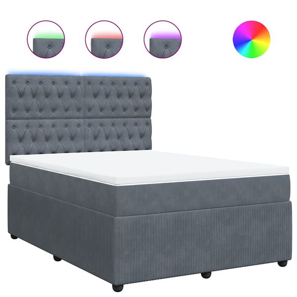 vidaXL Sommier &agrave; lattes de lit et matelas Gris fonc&eacute; 140x190cm Velours