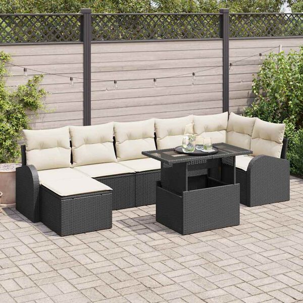 vidaXL Ensemble de canap&eacute; de jardin 8 pcs Noir et Cr&egrave;me polyrotin