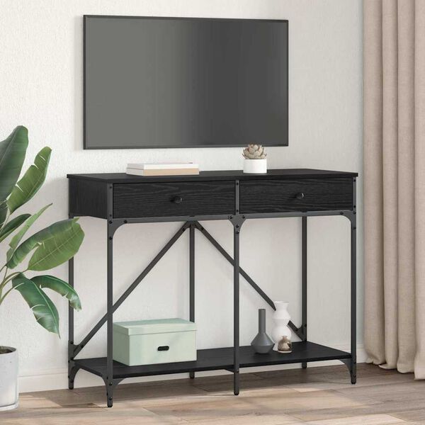 vidaXL Table console Ch&ecirc;ne noir 100 x 39 x 78,5 cm Bois d'ing&eacute;nierie
