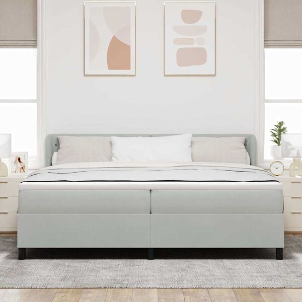 vidaXL Lit &agrave; ressorts avec matelas Gris clair 200 x 200 cm Velours