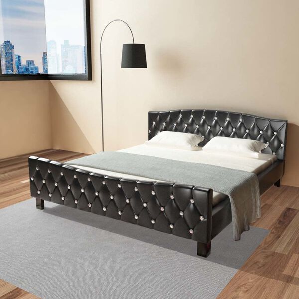 vidaXL Lit avec matelas Noir Similicuir 180x200 cm
