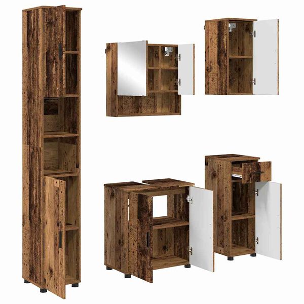 vidaXL Ensemble de mobilier de salle de bain 5 pcs Bois Ancien
