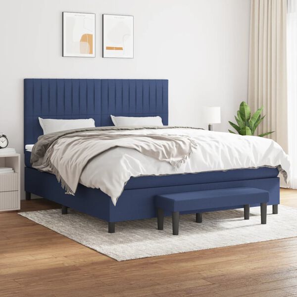 vidaXL Sommier &agrave; lattes de lit avec matelas Bleu 160x200 cm Tissu