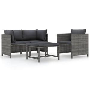 vidaXL Salon de jardin 4 pcs avec coussins R&eacute;sine tress&eacute;e Gris