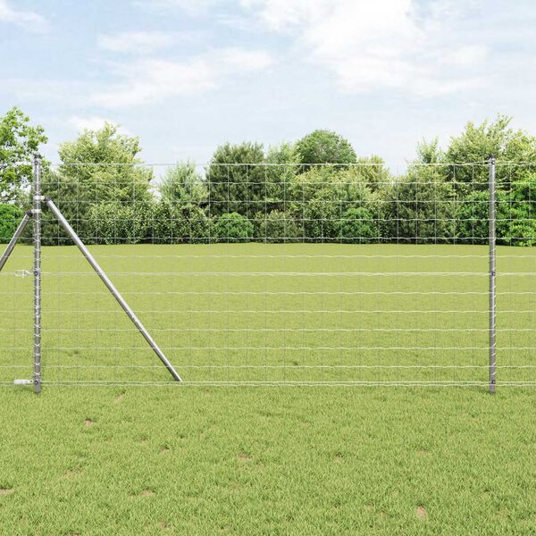 vidaXL Cl&ocirc;ture avec poteau Argent&eacute; 1 x 25 m Acier et PVC