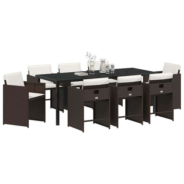 vidaXL Ensemble de salle &agrave; manger pour jardin 9 pcs Marron polyrotin