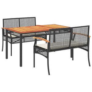 vidaXL Ensemble &agrave; manger de jardin avec coussins 3 pcs Noir