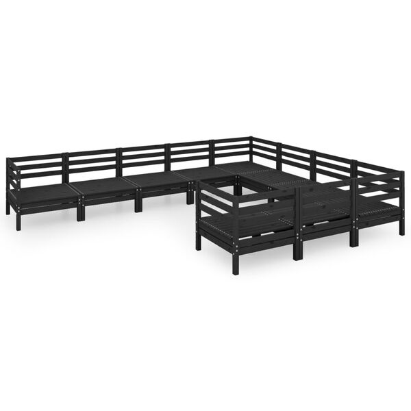 vidaXL Salon de jardin 10 pcs Noir Bois de pin massif