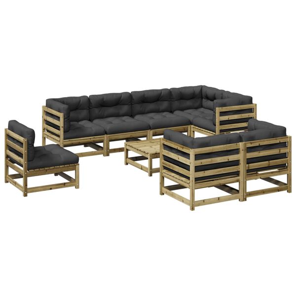 vidaXL Salon de jardin 9 pcs avec coussins bois de pin impr&eacute;gn&eacute;