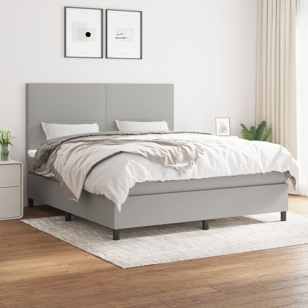 vidaXL Sommier &agrave; lattes de lit avec matelas Gris clair 180x200cm Tissu