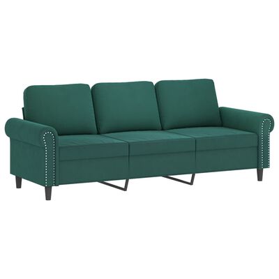 vidaXL Canapé à 3 places avec repose-pieds Vert foncé 180 cm Velours