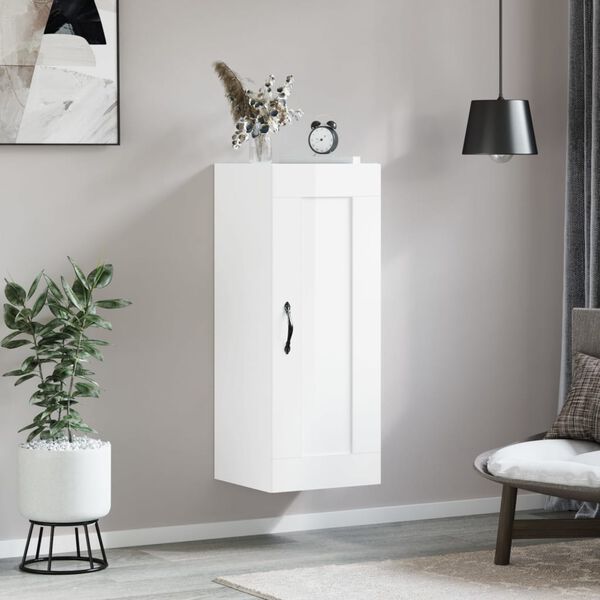 vidaXL Armoire murale blanc brillant 34,5x34x90 cm bois d'ing&eacute;nierie