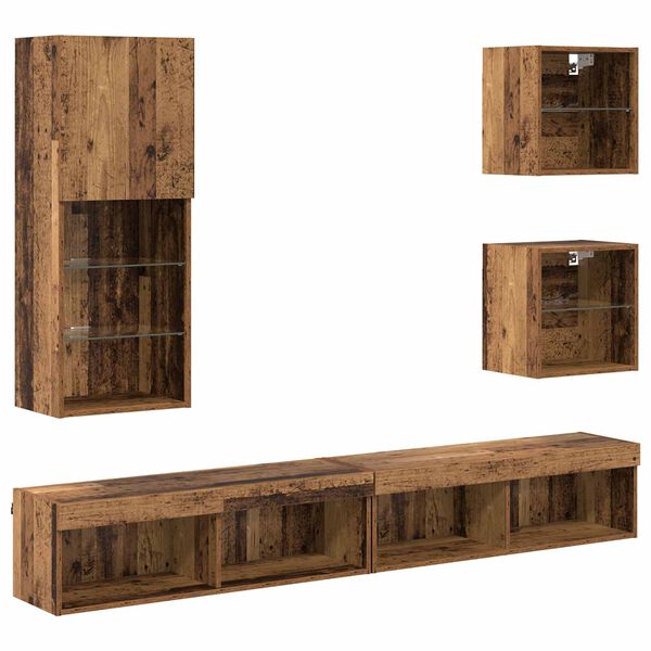 vidaXL Unit&eacute;s murales TV avec LED 5 pcs Bois Ancien Bois d'ing&eacute;nierie