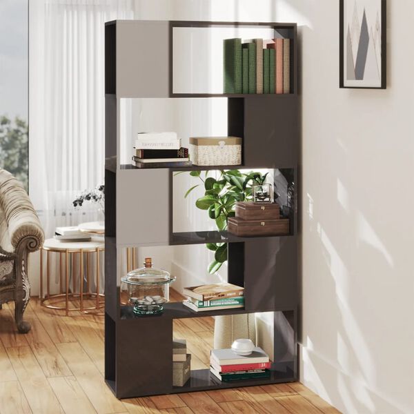 vidaXL Biblioth&egrave;que de s&eacute;paration Gris brillant Bois d'ing&eacute;nierie