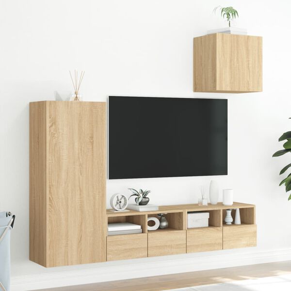 vidaXL Unités murales TV 4 pcs chêne sonoma bois d'ingénierie