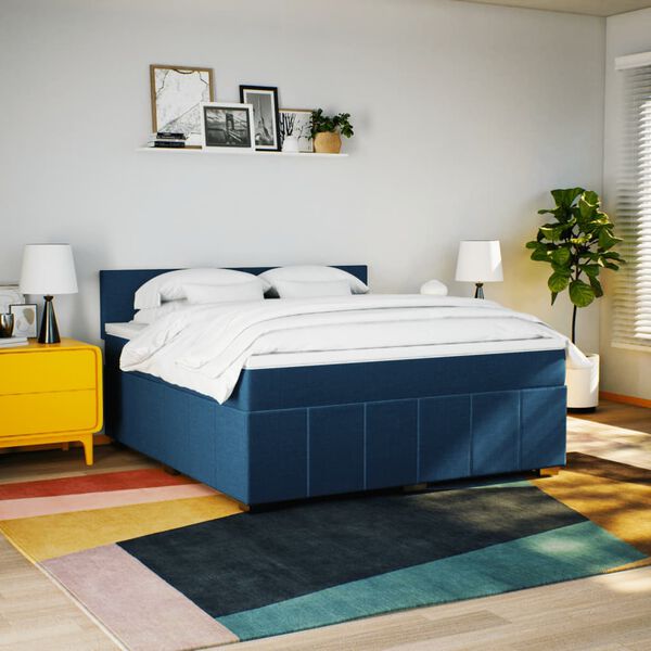 vidaXL Sommier &agrave; lattes de lit avec matelas Bleu 180x200 cm Tissu