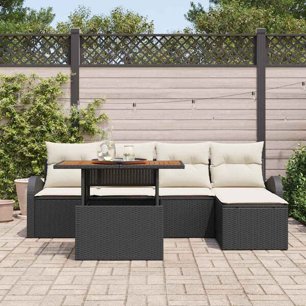 vidaXL Ensemble de canapé de jardin avec coussin 6 pcs Noir et crème