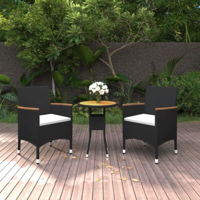 vidaXL Mobilier à dîner de jardin 3 pcs Résine tressée Noir