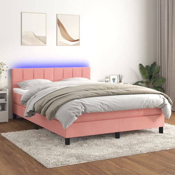 vidaXL Sommier &agrave; lattes de lit avec matelas et LED Rose 140x200 cm