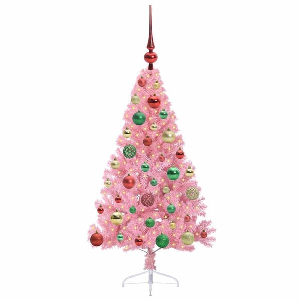 vidaXL Sapin de No&euml;l artificiel pr&eacute;-&eacute;clair&eacute; Rose 120 cm PVC