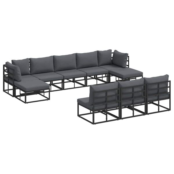 vidaXL Ensemble de canap&eacute; de jardin avec coussin 10 pcs Noir Aluminium
