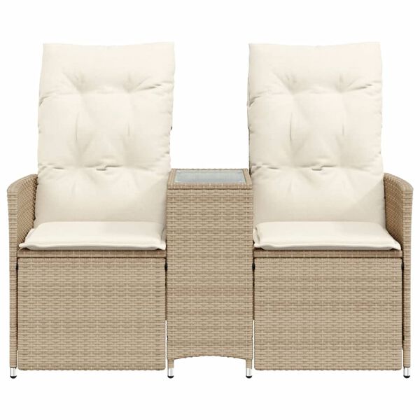 vidaXL Canap&eacute; de jardin inclinable 2 places avec table beige rotin