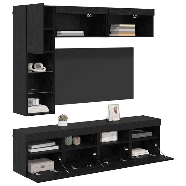 vidaXL Meuble TV Montage mural 7 pcs Ch&ecirc;ne noir Bois d'ing&eacute;nierie
